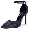 Zhabtuc Scarpe con Tacco Alto 10 cm da Donna, Eleganti Décolleté con Strass Scintillanti, Cinturino alla Caviglia, Strass Nero, 41 EU