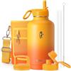 Coolflask - Borraccia termica da 2l, con cannuccia e 3 coperchi, brocca per acqua grande in acciaio inox, con imboccatura larga, per sport, palestra o ufficio, senza BPA, mantiene il freddo