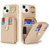 SailorTech Custodia per telefono per iPhone 14 Plus Supporto ad anello con cerniera per carta di credito, iPhone 14 Plus Custodia in pelle Portafoglio con portacarte per donne-Beige