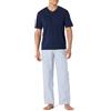 Amazon Essentials Set Pigiama con Pantaloni in Popeline di Cotone Elasticizzato e T-Shirt in Jersey di Cotone Uomo, Blu Marino/Thin Stripe, M