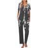 Mrat Pigiama da donna Set di 2 pezzi Set da notte con stampa floreale carino pigiama a maniche corte con risvolto e bottoni camicie pantaloni lunghi tuta estiva pigiama set da salotto con tasche