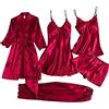 EMUKFD - Set di pigiami da donna, 3 pezzi e 5 pezzi, biancheria da notte in raso di seta, pigiami floreali in pizzo, vestaglia, abbigliamento da casa, loungewear, sexy canotta, vestiti corti, 02-rosso