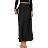 VividMosaic 2026 Gonna lunga in raso a vita alta, modello a trapezio in seta, ideale per primavera ed estate, casual, da donna, nero, M