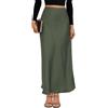 VividMosaic 2026 Gonna lunga in raso a vita alta, modello a trapezio in seta, ideale per primavera ed estate, casual, da donna, Oliva, M