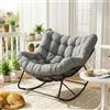 LIFERUN Sedia a dondolo con rattan e uova, oversize, con spessa imbottitura rimovibile e telaio in metallo, carico di 150 kg, poltrona lounge per giardino, balcone, soggiorno, grigio