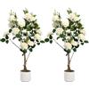 GarveeLife 2 pezzi albero di rosa artificiale, rosa/bianco, decorazione per interni ed esterni, 75/80/90/105/120/150 cm, albero artificiale con tronco di legno naturale e fiori realistici