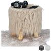 Relaxdays Sgabello con Pelliccia, Morbido, 4 Gambe in Legno, Poggiapiedi Imbottito, Pelo Sintetico, Rotondo, Decorativo, HxD: 31x31 cm, Marrone