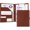 JEFURE Cartella Portadocumenti A4 PU Pelle, Multifunzionale Portablocco A4 con Pinza e Portapenne, Cartellina Porta Documenti per Ufficio, Conferenze e Scuola (Marrone)