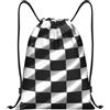 SMAZDFXX Zaino con coulisse a quadri bianchi e neri per uomo, borsa da palestra, borsa a tracolla impermeabile, borsa con coulisse per donna, borsa da nuoto, taglia media