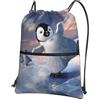 YYHHAOFA Happy Penguin Prints, zaino con coulisse e cerniera, leggero, impermeabile, con tasca frontale, per viaggi, sport e yoga