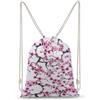 SMAZDFXX Zaino portatile in tela con coulisse e tasche con coulisse, fantasia fiori di ciliegio rosa, 35x50 cm.