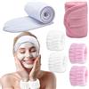 BTIYMU 6 Pezzi Fascia Capelli Skincare Donna Polsini Skin Care, Regolabile Fascetta Cerchietto Skincare Doccia Lavaggio Lavare il Viso Spa Kit, Set Fasce da Polso Fascia Trucco a Strappo(Bianco, Rosa)