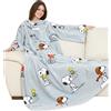 Kanguru Coperta con maniche Grigia Snoopy, soffice plaid in pile, Microfibra, con tasca centrale, 180x140cm, regalo donna, Hoodie per divano, letto, relax, Natale
