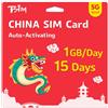 TSIM Cina SIM Card 15 Giorni | 1GB/Giorno 5G Velocità | Attivazione Automatica | Condivisione Hotspot Permessa | Supporta Google, Facebook, WhatsApp e altro. Solo Dati, No Voce