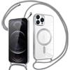 Pnakqil Magnetica Cover con Cordino per iPhone 12 Pro, Compatibile con Magsafe Ricarica Wireless,Trasparente Placcatura Disegno Custodia con Collana Laccio Tracolla Resistente Protettiva Case, Argento