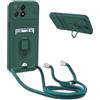 YFSYLL Cover Compatibile con Xiaomi Poco X6 Pro 5G/Redmi K70E 5G con Cordino,Custodia con Cordino Silicone Cover,Protezione Fotocamera,360°Anello Supporto,Porta Carte,Verde Scuro