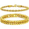 Richsteel Set di 2/3 Braccialetti in Acciaio Inossidabile di Alta Qualità Bracciale Uomo Argento Nero Oro Lunghezze 19cm 21cm 23cm Catena Cubana