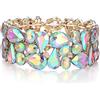 EVER FAITH Cristalli Strass Art Deco Bigiotteria Irregolare Ovale Goccia Prom Elastico Bracciale per Donna Iridescente AB Oro-Fondo