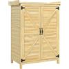 Armadio da Giardino 71.5x39x95 cm con Piano in Acciaio Ripiani e Ganci in Legno