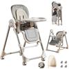 Magic ZC Pelle PU Seggiolone per Bambini Sedia da Pranzo per Multifunzionale Pappa Regolabili Convertibile Pieghevole con Doppi Vassoi Staccabili e Ruote (X8121 Grey)