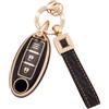 Koaudb Cover Chiave per Nissan Accessori 3 pulsanti con Portachiavi Nero-Oro