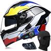 SONGDIQI Bluetooth Casco Modulare per Moto, Casco da Moto a Doppia Visiera Integrati Omologato DOT/ECE(C10,L(59~60cm))