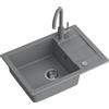 QUADRON Lavello da cucina in granito | dimensioni 62 x 44 x 17,5 cm grigio | Lavello GO SMART in granito Lavello a vasca singola | Lavello da incasso con rubinetto da cucina