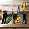 DSMRLEOP Lavello a cascata nero da 85x45 cm in acciaio inox, lavello a cascata multifunzionale - Lavello singolo da banco con rubinetto estraibile, sifone, troppopieno
