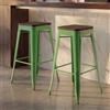Mendler set di 2 sgabelli da bar HWC-A73 con seduta in legno, sgabello da bar, design industriale in metallo impilabile ~ verde