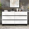 MAMAINI 140 x 39,5 x 78,5 cm, credenza per soggiorno, con 6 cassetti, cassettiera lucida, armadio con 3 gambe in metallo, con eccellente capacità di carico, bianco e nero