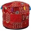 Aakriti Gallery - Copri pouf rotondo in stile etnico, rivestimento decorativo indiano ricamato per poggiapiedi, ottomano, rosso, 45,7 x 33,7 cm