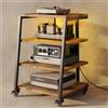 DENEWERK Mobile HiFi 4-level | Con prese multiple e ripiano regolabile | 4 ruote girevoli e 2 luci LED (app controllo) | 60x51x85cm Mobile Giradischi in legno e acciaio per impianto audio, impianto stereo
