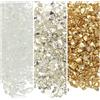 QUARKZMAN 3 Colori Frammenti di Vetro Frastagliato, 1-3mm Glitter Metallico Irregolare Pezzi di Vetro Rotto con Sacchetto Laser per Artigianato DIY Vasi 31g, Argento & Oro & Trasparente