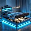 QMTXBYJ Letto imbottito 90x200 cm, Letto singolo con contenitore 90x200, testiera LED con funzione di ricarica USB, letto matrimoniale con rete a doghe, Struttura letto con per Ragazzi,Senza Materasso