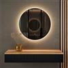 Planetmöbel Set guardaroba per corridoio, tavolo consolle da 100 cm, con specchio con illuminazione rotondo (senza cornice), console da parete 100 x 16 x 35 cm (rovere dorato/nero), specchio da parete