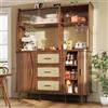 Kebnor Armadio buffet di alta qualità con effetto rattan e ante scorrevoli in vetro, altezza 174,5 cm, con vano portaoggetti, effetto legno naturale/noce, portata fino a 60 kg (noce)