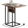 HOMCOM Tavolino Salotto a Forma di C Piano Espandibile Marrone Rustico | Stazione di Ricarica, Tavolino da Salotto Moderno, Porta USB, MDF e Metallo, per Camera da Letto, Soggiorno