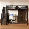 Moimhear Letto a soppalco in metallo, con design a ringhiera in legno e griglia metallica, con grande armadio, cassetti e scala di archiviazione, nero (90 x 200 cm)