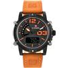 Naviforce - Cyclone - Dual Time (NF9095) Orologi da uomo Analogico digitale antiallergico (Cinturino: marrone chiaro con cuciture arancioni/indice: arancione)