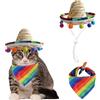 AWOCAN Cappello di paglia per animali domestici, divertente Sombrero messicano, sciarpa arcobaleno, decorazione per feste di compleanno per animali di piccola taglia, cuccioli, gatti (multicolore + S)