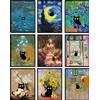 LOARTVE 9 stampe artistiche da parete divertenti con gatto nero vintage girasole su tela immagini regalo carino decorazione della stanza estetica estetica floreale Monet Van Gogh per soggiorno, bagno, camera