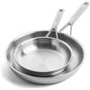 KitchenAid MultiPly 3PLY Set di Padelle 2 Pezzi in Acciaio Inox Senza PFAS, 20 cm e 28 cm, Triply, Multiclad, Induzione, Forno fino a 220°C, Lavabile in Lavastoviglie, Argento