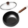 GLFLOW Pentola in ferro spesso non rivestita, padella profonda wok in ferro forgiato a mano, pentola tradizionale in metallo non rivestito grande pancia (pentola da 28 cm + coperchio in vetro L)