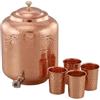 Lalit Kishori Serbatoio d'acqua realizzato a mano in puro rame con rubinetto, dispenser d'acqua, brocca in rame con 4 bicchieri martellati (rame, 16 litri)