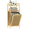 HOMCOM Mobile portaoggetti per biancheria in bambù, mobile da bagno con mensola, cesto per biancheria ribaltabile, porta a doghe e borsa portaoggetti rimovibile, 40 x 30 x 95 cm, effetto legno