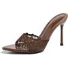 Gicoiz Moda Tacco Alto Mules Donna Sposa Pantofole Polka Dot Estate Pantofole Festa Tacco a Spillo Pointed Carina Bowknot Sandals Punta Aperta Marrone Numero 36 EU