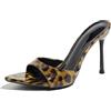 Gicoiz Moda Tacco Alto Mules Donna Sposa Pantofole Polka Dot Estate Pantofole Festa Tacco a Spillo Pointed Carina Bowknot Sandals Punta Aperta Marrone-Leopard Numero 36 EU