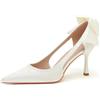 Generic Scarpe da Sposa Stile Francese in Raso 5cm Tacco a Spillo con Taglio Laterale e Fiocco Posteriore in Seta Punta a Punta Suola Antiscivolo in Taglie Complete 34-44