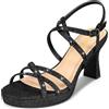 PIZZ ANNU Stellora Sandali Platform Donna Estate Eleganti Comodi con Tacco e Cinturino alla Caviglia Modello Brillante per Festa e Matrimonio Nero EU 37