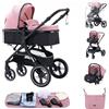 ALYIKOU trio passeggino neonati, passeggino trio, passeggino 3 in 1, pneumatici in gomma, con accessori, Gondola, Adaptateurs, 25 kg (3 in 1 X1 Rosa)